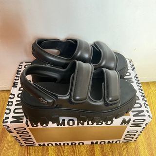 Monobo Milan 3 Black Chunky Wedge Sandals Adjustable