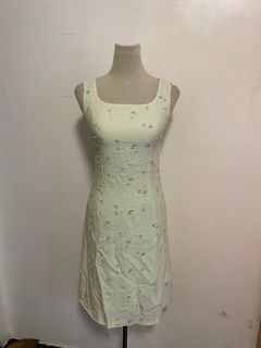 Pastel green floral dainty linen midi dress | soft girl aesthetic