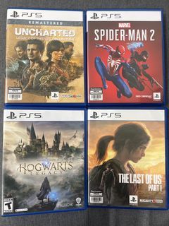 PS5 Games for Sale (Uncharted Legacy of Thieves, Spiderman 2, Hogwarts Legacy, The Last of Us Part 1)