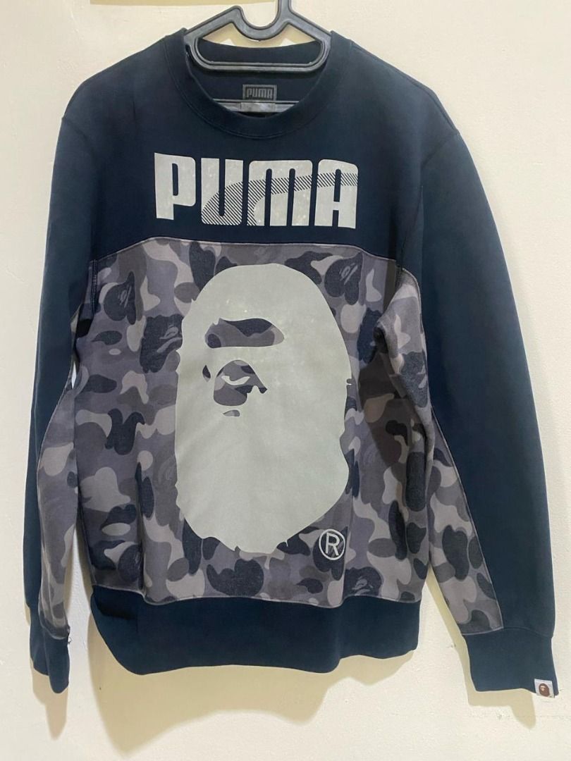 PUMA x BAPE REFLECTIVE BLACK CAMO CREWNECK SWEATSHIRT SWEATER RARE