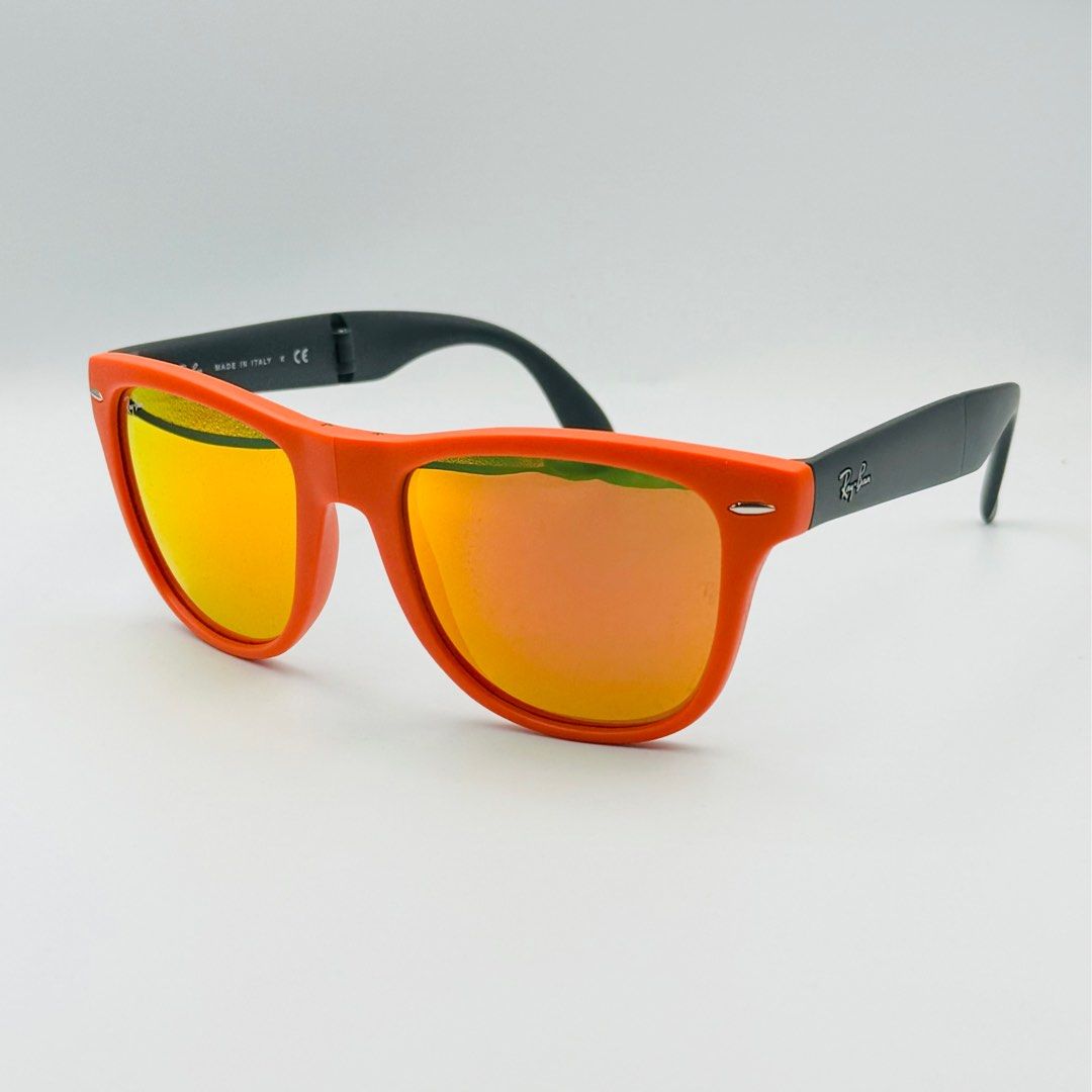 Rayban RB4105 601969 Wayfarer Folding Flash Orange Black w Orange Brown Mirror 54 Men s Fashion Watches Accessories Sunglasses Eyewear on Carousell