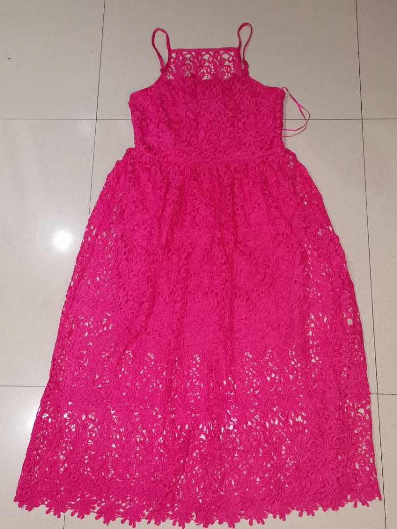 River island pink guipure lace dress, Women's Fashion, Dresses & Sets,  Dresses on Carousell