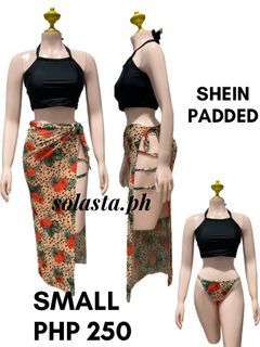 Shein Halter 3 Pack Floral & Animal Print Bikini Swimsuit with Skirt Cover Up