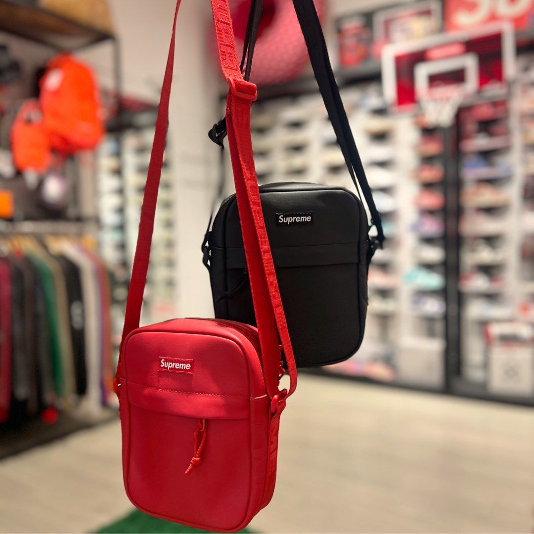 Supreme Leather Shoulder Bag Red Black Men s Fashion Bags Sling Bags on Carousell