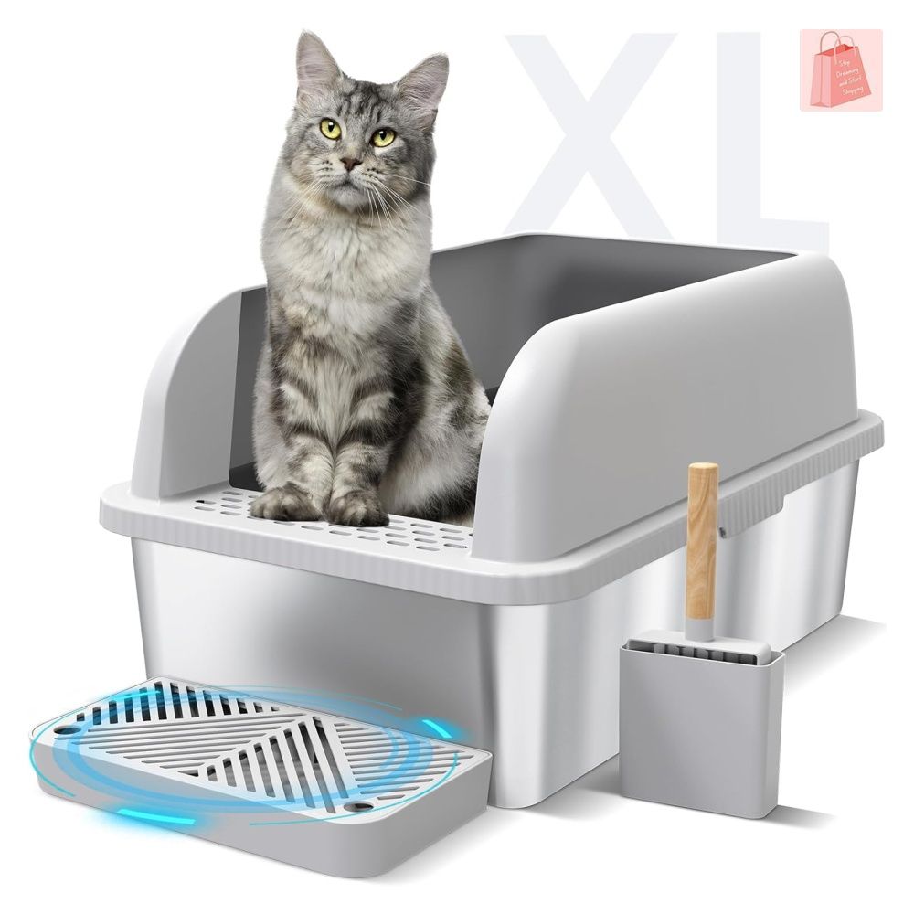 suzzipaws Stainless Steel Cat Litter Box Extra Large Metal Tray