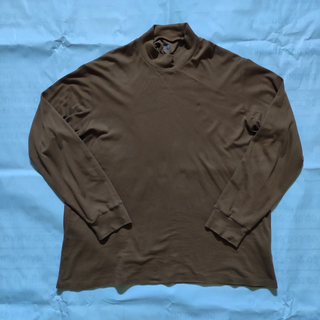 UNIQLO MOCK NECK LONG SLEEVE TEES BROWN ORIGINAL SIZE XXL