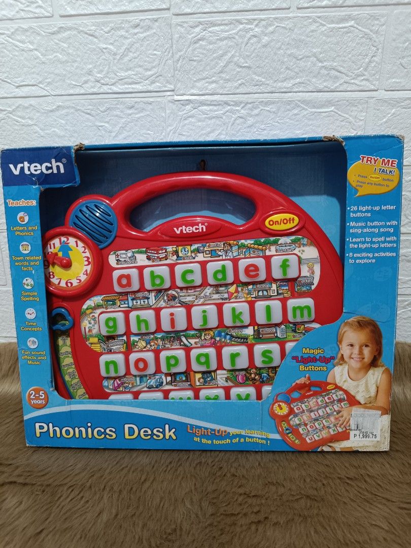 Vtech Phonics Desk (Category: Educational & Learning Toys) located in Quezon City. Submitted by mhoniqvela04 (Listing ID 1297110383, Image 1). Description: Mall Pull Out💯 50-70% OFF from Original price✅ Guaranteed Original💯 Working-battery operated Only issue: Slightly Dented/Damaged Box✅ Actual Pic posted✅.