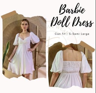 White Barbie Doll Puff Sleeve Linen Dress