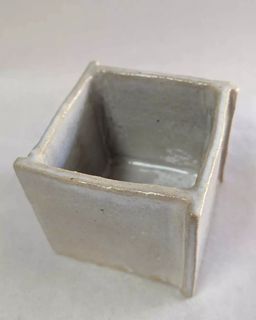 White-glazed Stoneware Cube Ikebana Vase