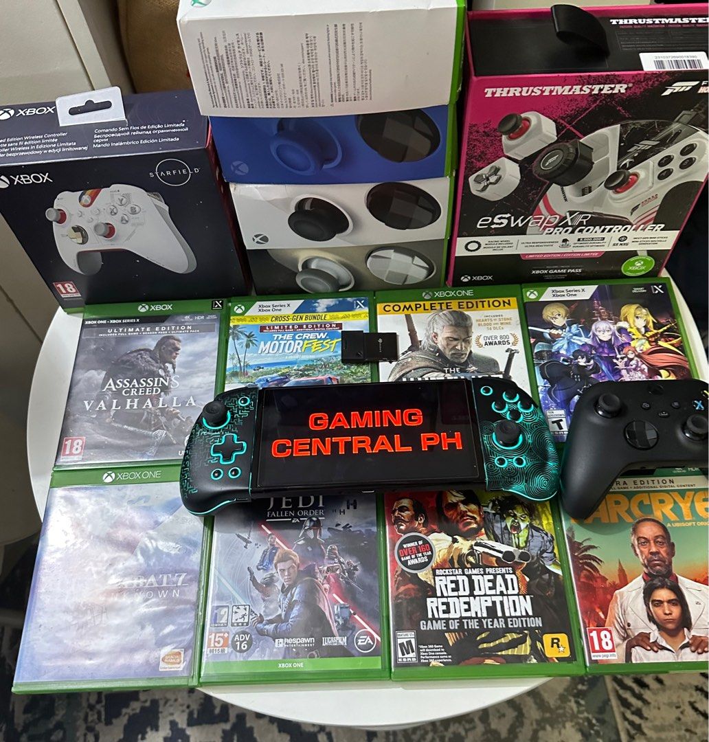 Xbox Series Controllers and Games (Category: Xbox) located in Mandaluyong City. Submitted by gamingcentralph (Listing ID 1297074506, Image 2). Description: Xbox Controllers and Games CONTROLLERS -Xbox Sports Blue Controller 1,600 (light scratches sa thumb grips) -Xbox Robot White Controller 2,100 -Xbox Shock Blue Controller 2,200 -Xbox Lunar Shift 2,500 -Xbox Starfield Controller 4,000 (SRP 5,795) -Thrustmaster eSwap XR Pro Controller Forza Horiz