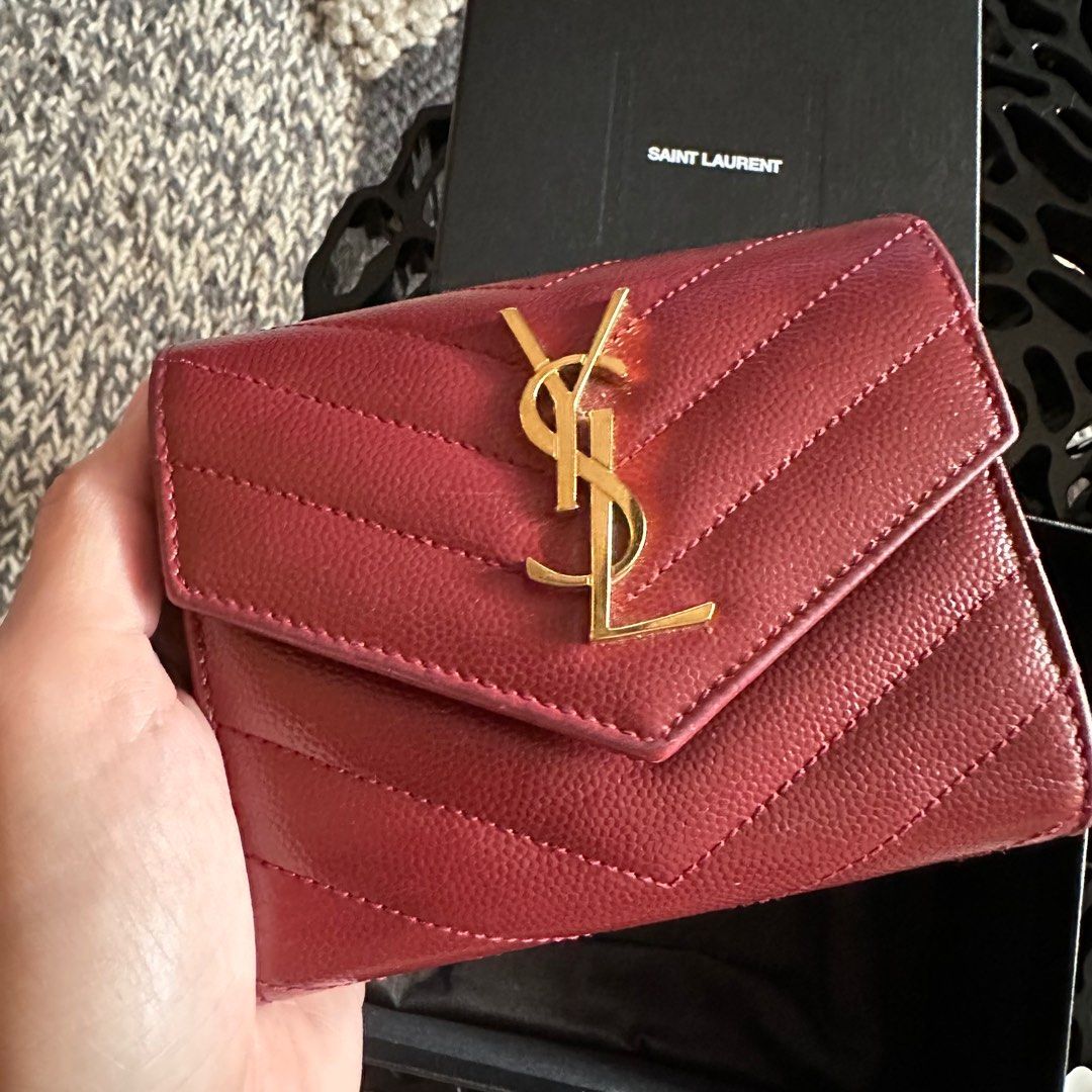 YSL Tri Fold Wallet in Quilted Lamb Skin Red