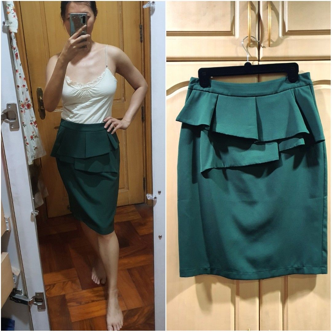 Zalora Deep Green Peplum Pencil Skirt Women s Fashion Bottoms Skirts on Carousell
