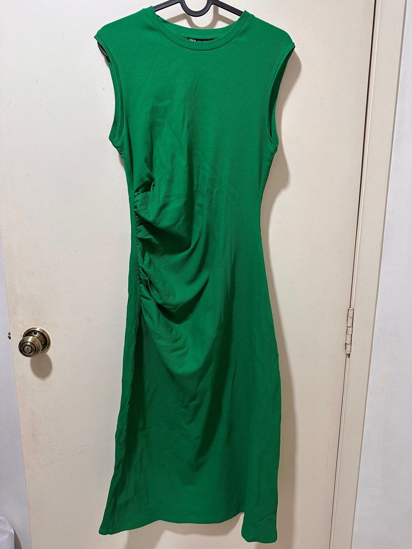 Zara Green Ruched Dress, Women's Fashion, Dresses & Sets, Dresses on  Carousell