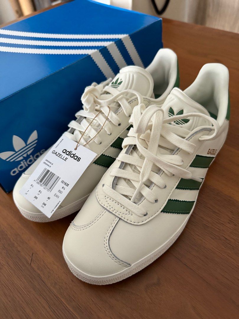 Adidas gazelle white green stripes best sale
