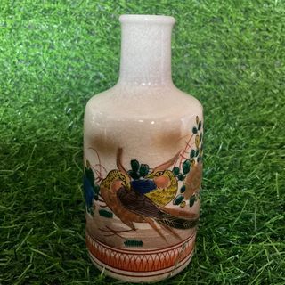 Antique Kutani Handpainted Birds Flowers Crazing Sake Jar Vase with Signature Markings 5.5” x 2.5” x 1” inches #A3 - P499.00