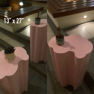 (1 SOLD) Baby Pink Rare Solid Wood + FREEBIES✨ vintage wavy aesthetic unique Japan night stand bed side table - 🌸 SMALL 🌸