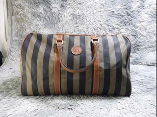 Brown Striped Duffel Bag