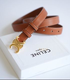 Celine Triomphe Medium 25mm Belt in Tan Calfskin Leather (Size 95)