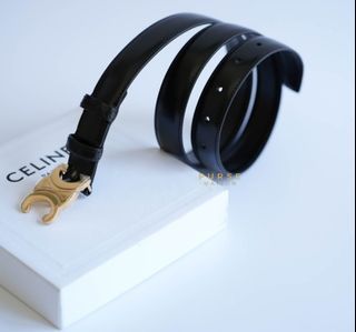 Celine Triomphe Medium 25mm Belt in Black Calfskin Leather (Size 90)