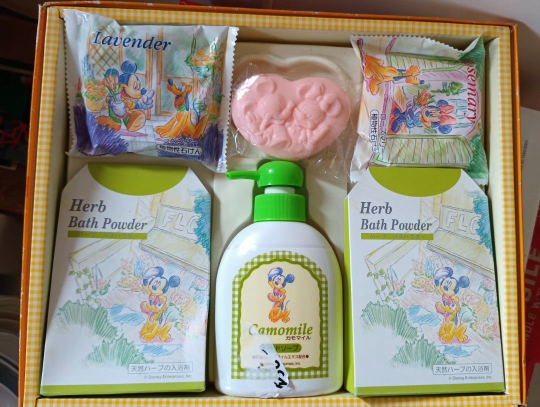 Disney Characters Herb Soap and Bath Set (Category: Baby Toiletries & Grooming) located in Polangui. Submitted by cornerbags_shoes (Listing ID 1297322271, Image 1). Description: This is the original Disney character herb soap and bath set from Japan . I listed it as like new bcoz they are not brand new but they are sealed and originally from Disney made in Japan. They all smell so good. with box but not in perfect condition Ang box..