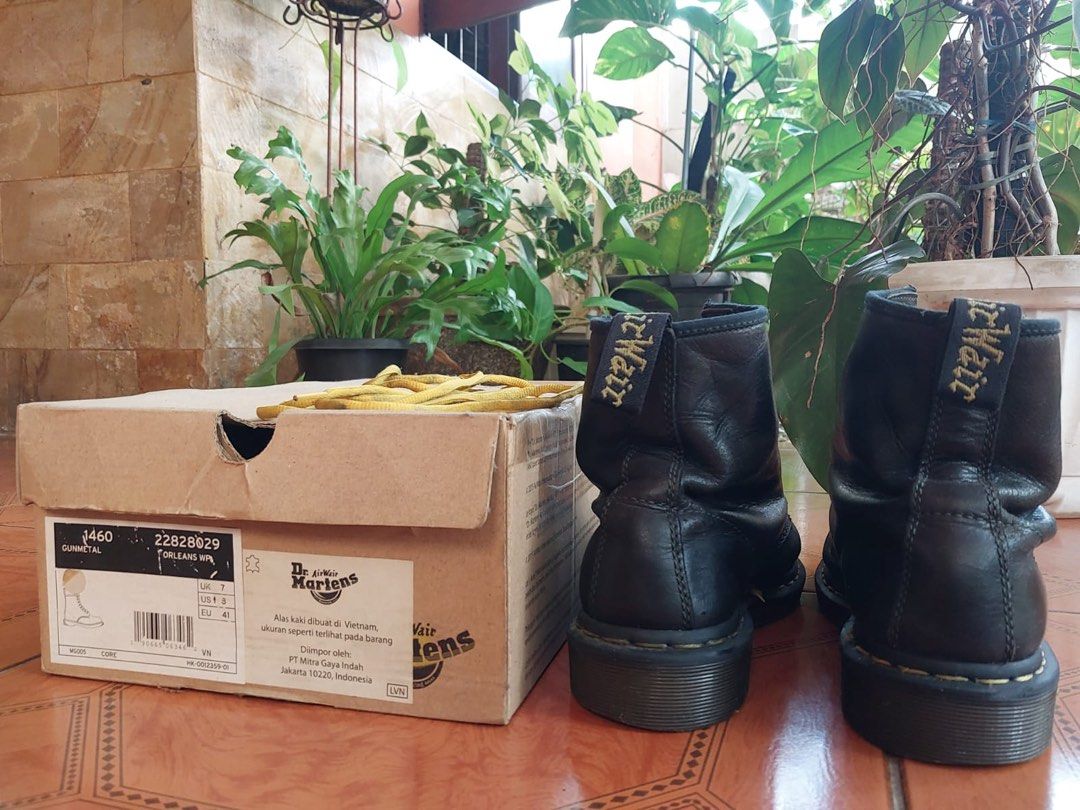 1460 Gunmetal, Orleans Original, Fesyen Pria, Sepatu