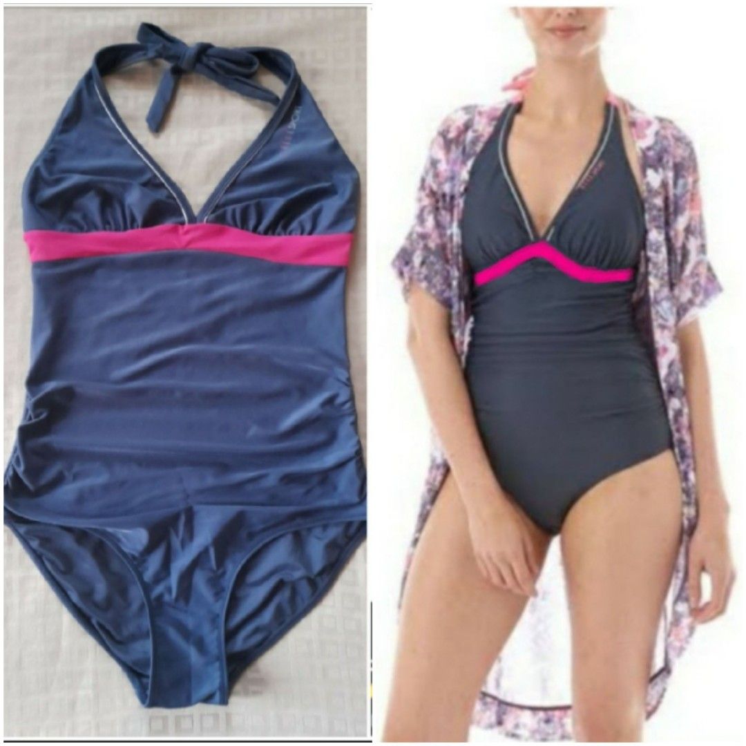 ElleSport Elle Sport Purple Gray with Hot Pink Halter Ruched Sexy One Piece Econyl Fabric Bathing Suit Swimsuit Women s Fashion Swimwear Bikinis Swimsuits on Carousell