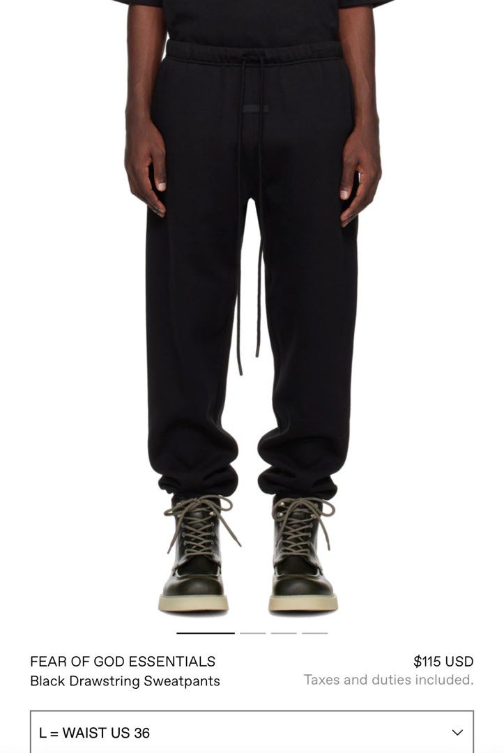 FOG Essentials Black Drawstring Sweatpants Men s Fashion Bottoms Joggers on Carousell