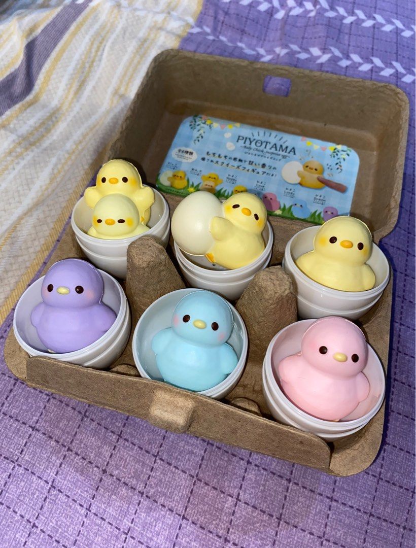 ibloom : piyotama chicks squishy ( negotiable ) (Category: Designer & Blind Box Toys) located in Quezon City. Submitted by overthemoooon (Listing ID 1297344684, Image 1). Description: super soft, smells good and cute! pls adopt these cuties! the carton egg box seems so real too, hard to let go of them :”) mop : gcash mod : lalamove, ggx loc : quezon city.