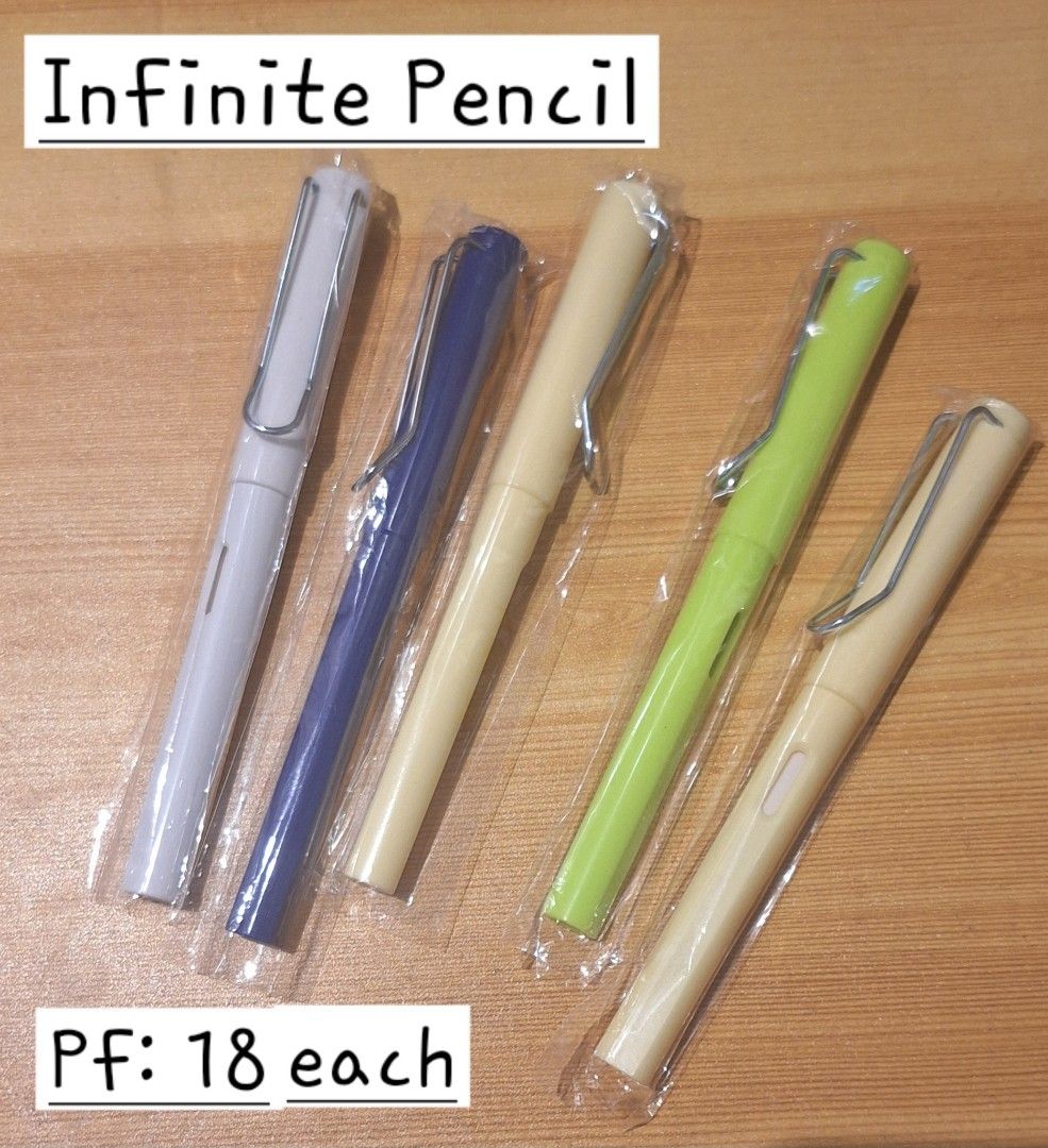 Infinite Pencil / Eternity Pencil with eraser (Category: Stationery & School Supplies) located in Caloocan City. Submitted by sofiiiqq (Listing ID 1297299466, Image 1). Description: Unlimited Pencil with eraser Mop: Gcash Mod: J&T or Lalamove.
