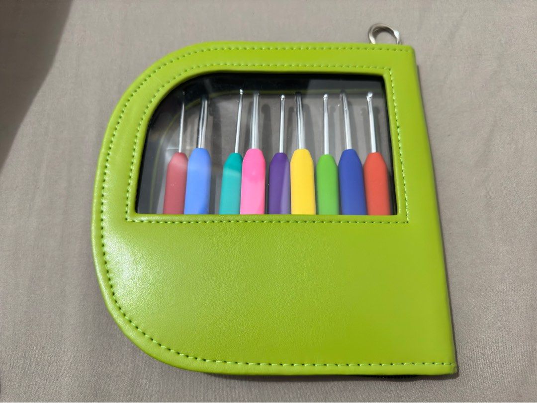KnitPro Wave Crochet hooks Set - 9 pcs (Category: Craft Supplies & Tools) located in Quezon City. Submitted by cesuuuu (Listing ID 1297355857, Image 3). Description: It has a soft handle and is made of Aluminum. This is a premium crochet hooks set that is easy to distinguish as the handle color is different for each size. [mm - Size] 2.0mm, 2.5mm, 3.0mm, 3.5mm, 4.0mm, 4.5mm, 5.0mm, 5.5mm, 6.0mm RFS: extra hooks -Case Color: Green.