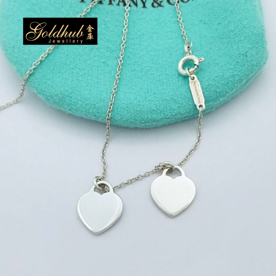Length 40cm Return to Tiffany Blue Double Heart Tag Pendant Necklace in 925 Sterling Silver Pouch Only M00245 Luxury Accessories on Carousell