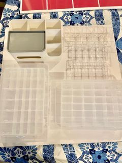 Lot of plastic/acrylic storage boxes and desk organizer