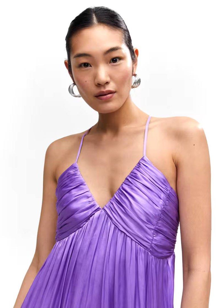 mango purple satin dress Mango Satin Scarf Dress With Maxi Flower Print - Light Purple