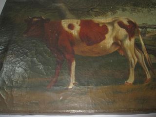 Mid 19th Century American Oil on Canvas Farm Cow Painting