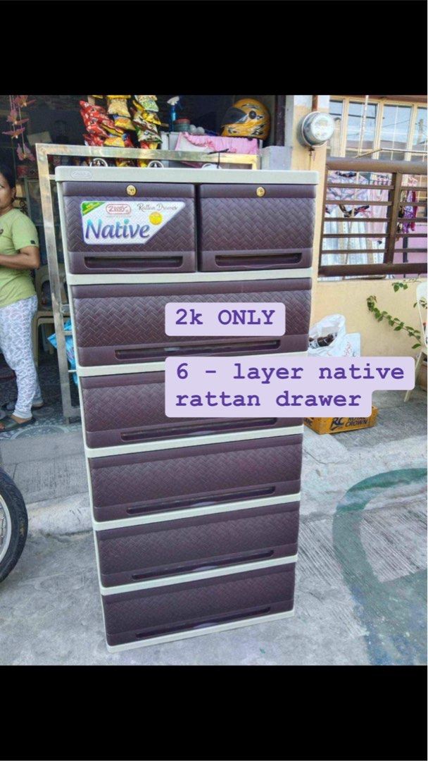 NATIVE RATTAN DRAWER 6 LAYER (Category: Storage Boxes & Baskets) located in Manila. Submitted by kellychz (Listing ID 1297330692, Image 1). Description: 6 layer native rattan drawer brand new on hand murang mura order now na boss.