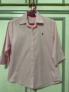 Pink Button Down Elbow Sleeve Length  Top