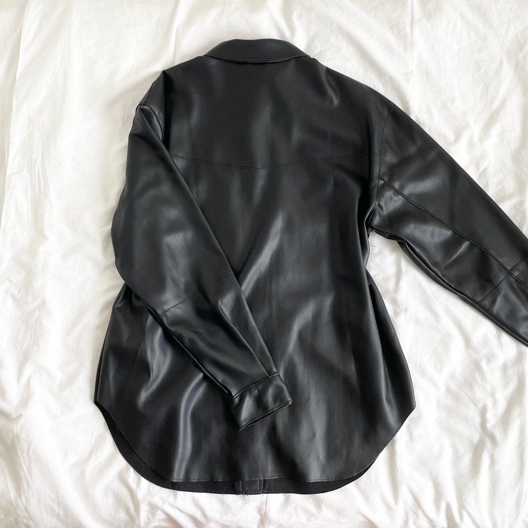 Puffa Coat Puff Shoulder Black Puff Sleeve Leather Jacket DIASHINY