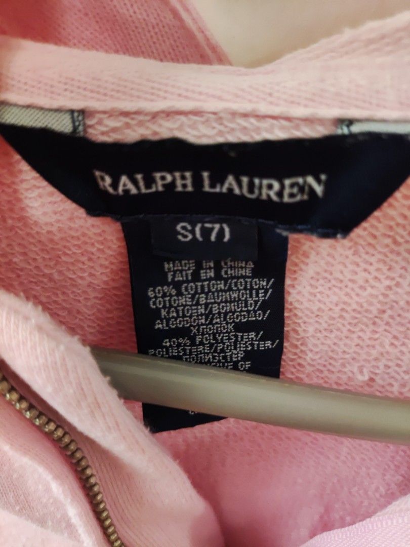 Ralph Lauren pink Hoodie (Category: Babies & Kids Fashion) located in Makati City. Submitted by stargazer2016 (Listing ID 1297257923, Image 2). Description: Cotton, polyester. Machine washable. Size medium has a 20¼" body length (front and back) and a 26" sleeve length. Sleeve length is taken from the center back of the neck. Signature embroidered Pony at the left chest. Hood. Full-zip front. Long sleeves with ribbed cuffs. Split kangaroo pocket.
