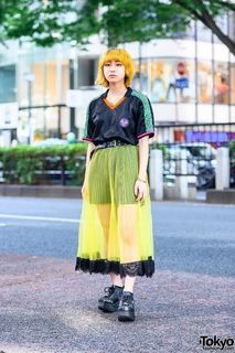 Rare Armani Exchange Emo Grunge Neon Yellow Pleated Maxi Skirt
