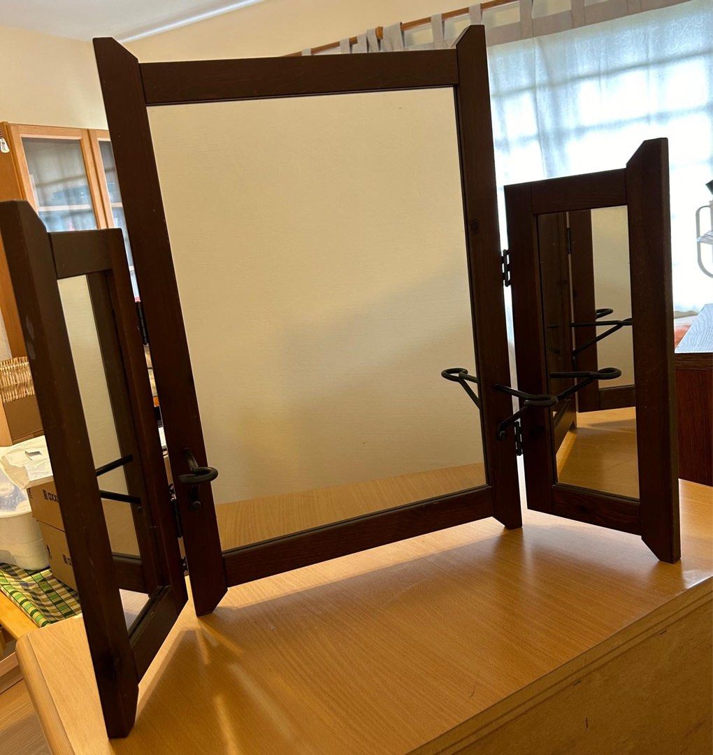 Rustic Triptych Dressing Table Mirror (Category: Other Home Furniture) located in Singapore. Submitted by sheepy123 (Listing ID 1297271975, Image 1). Description: Letting go of pre-loved dressing mirror Main mirror: 25inch in height and 17inch wide One of a kind. Looking for another owner who truly appreciates such aesthetics RFS: renovating, hence decluttering.