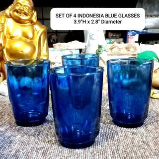 SET OF 4 INDONESIA BLUE DRINKING GLASS