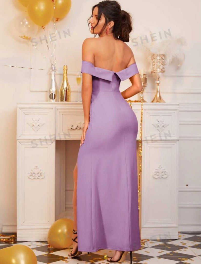 Shein Foldover Off Shoulder Split Thigh Dress (Category: Evening dresses & gowns) located in Taytay. Submitted by jadelejano (Listing ID 1297265786, Image 2). Description: Used Once in wedding event. Size Small Lilac .