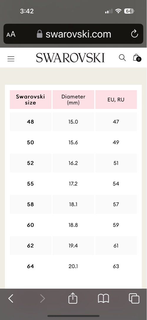 Swarovski ring measurement discount