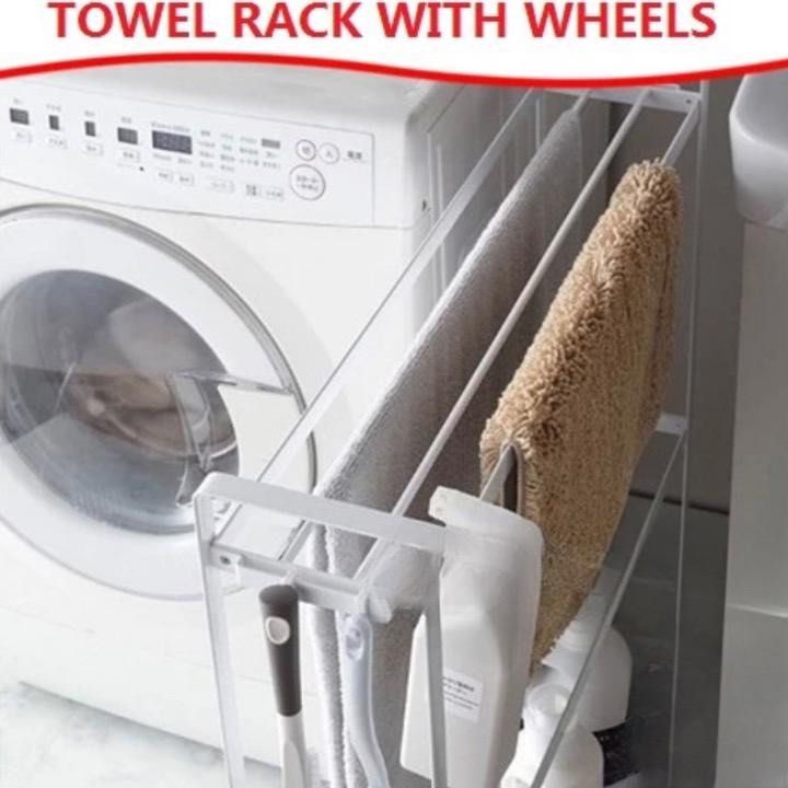 Towel Rack With Wheels Multilayered Aesthetic Cloth Hanger Simplistic Slim Towel Shelf Rack Space Saving Bathroom Rack Bathroom Essentials