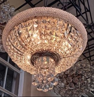 Vintage Italian Ceiling Brass and Crystal Chandelier