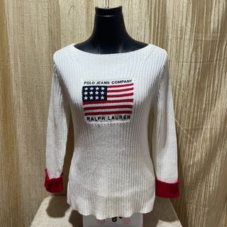 VTG. Ralph Lauren polo jeans America Flag Iconic Sweater white 100%LEGIT (Please view all photos and read description)