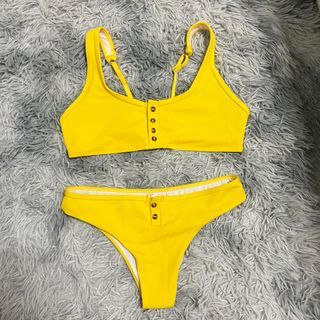 yellow button down two-piece bikini set shein h&m cotton on forever 21 