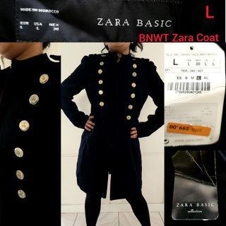 Zara Basic BNWT Black Coat with Gold Buttons Large in size