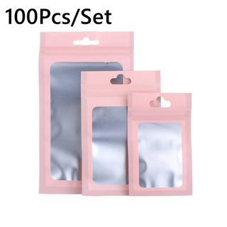 100pcs Ziplock Pouch Bag Matte Pink Aluminum Foil Window Storage Packaging Bag for Liptints Scrub