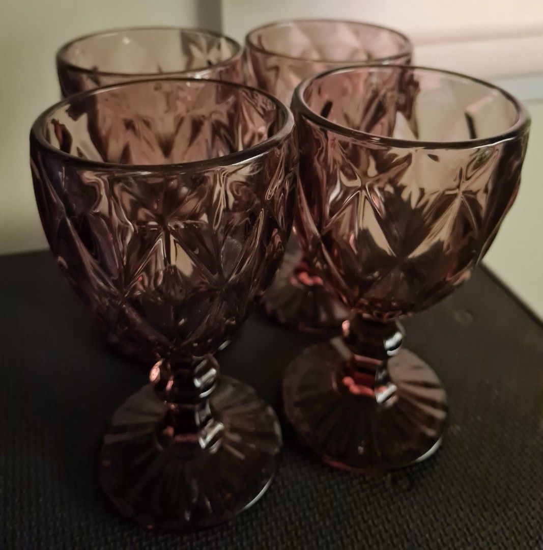 4 Piece Goblet Glass (Category: Other Kitchenware & Tableware) located in Paranaque City. Submitted by arianns_closet (Listing ID 1297399418, Image 1). Description: Washed and stored only Color plum.